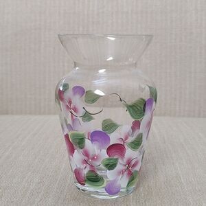 Hand Painted Floral Glass Vase Artist Signed Vintage